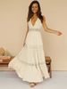 Robe Longue Femme avec Bretelles à Col Décolleté en V Coupe Cintrée Bas Evasée Unicolore