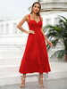 Robe Longue Femme avec Bretelles à Col Décolleté en V Coupe Cintrée Bas Evasée Unicolore