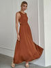 Robe Longue Femme avec Bretelles à Col Rond Coupe Cintrée Bas Evasée Unicolore
