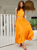 Robe Longue Femme avec Bretelles à Col Rond Coupe Cintrée Creusante Bas Evasée Unicolore
