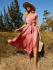 Robe Longue Femme avec Bretelles à Col V Coupe Cintrée à Lacets avec Fente Unicolore