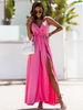 Robe Longue Femme avec Bretelles à Col V Coupe Cintrée à Lacets Bas Evasée Unicolore
