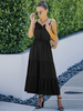 Robe Longue Femme avec Bretelles à Col V Coupe Cintrée Bas Evasée Bas Evasée