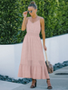 Robe Longue Femme avec Bretelles à Col V Coupe Cintrée Bas Evasée Bas Evasée