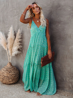 Robe Longue Femme avec Bretelles à Col V Coupe Cintrée Bas Evasée Robe Maxi