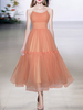 Robe Longue Femme avec Bretelles à Col V Coupe Cintrée Bas Evasée Unicolore
