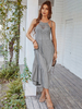 Robe Longue Femme avec Bretelles à Lacets Coupe Cintrée Bas Evasée Unicolore Robe Maxi