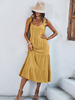 Robe Longue Femme avec Bretelles à Lacets Coupe Cintrée Bas Evasée Unicolore Robe Maxi