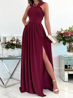 Robe Longue Femme avec Bretelles avec Epaule Dénudée Coupe Cintrée avec Fente Unicolore