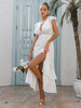 Robe Longue Femme avec Bretelles avec Volante Coupe Cintrée avec Fente à Col Décolleté en V Unicolore Robe Maxi
