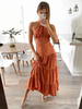 Robe Longue Femme avec Bretelles Coupe Cintrée à Lacets Bas Evasée Unicolore