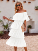 Robe Longue Femme avec Epaule Dénudée Coupe Cintrée Elastique Bas Evasée Unicolore Robe Eté
