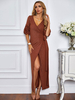 Robe Longue Femme avec Manches Courtes Amples à Col V Coupe Cintrée à Lacets Imprimé Fente Latérale Robe Longue