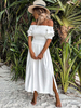 Robe Longue Femme avec Manches Courtes Amples Coupe Cintrée Bas Evasée Unicolore