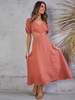 Robe Longue Femme avec Manches Courtes Amples Coupe Cintrée Creusante Bas Evasée Unicolore