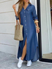 Robe Longue Femme avec Manches Longues à Col Revers avec Boutons Robe Droite Robe Chemisier Robe Maxi