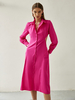 Robe Longue Femme avec Manches Longues à Col Revers Coupe Cintrée avec Fente Unicolore