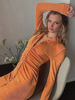 Robe Longue Femme avec Manches Longues à Col Revers Fermeture avec Les Bontons Coupe Cintrée Silhouette Robe Longue