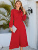 Robe Longue Femme avec Manches Longues à Col Rond avec Manches Longues Coupe Cintrée à Lacets Unicolore