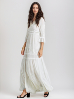Robe Longue Femme avec Manches Longues à Col Rond Bas Evasée Unicolore