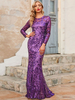 Robe Longue Femme avec Manches Longues à Col Rond Coupe Cintrée Unicolore