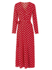 Robe Longue Femme avec Manches Longues à Col V à Lacets Coupe Cintrée à Lacets Imprimé Pois Fente Latérale Robe Longue
