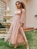 Robe Longue Femme avec Manches Longues Amples en Mousseline à Col Décolleté Coupe Cintrée Bas Evasée Unicolore