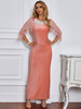 Robe Longue Femme avec Manches Longues avec Franges à Col V Coupe Cintrée Unicolore avec Paillettes Robe Longue
