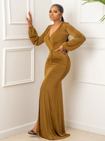 Robe Longue Femme avec Manches Longues Coupe Cintrée Unicolore