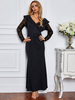 Robe Longue Femme avec Manches Longues en Dentelles à Col V Coupe Cintrée Creusant Robe Longue