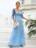 Robe Longue Femme avec Manches Mi-longues à Col Décolleté en V Couep Cintrée Bas Evasée Bicolores