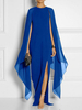 Robe longue femme en chiffon unicolore robe fendue col rond