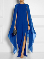 Robe longue femme en chiffon unicolore robe fendue col rond
