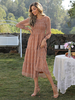 Robe Longue Femme en Mousseline à Col Rond avec Manches Longues Coupe Cintrée Bas Evasée Unicolore