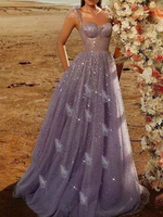 Robe Longue Femme en Mousseline avec Bretelles à Col Décolleté Coupe Cintrée Bas Evasée Unicolore Robe de Soirée