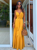 Robe Longue Femme en Mousseline avec Bretelles à Col Décolleté en V avec Boutons Coupe Cintrée à Lacets Bas Evasée Unicolore Robe de Plage Robe Maxi
