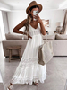 Robe Longue Femme en Mousseline avec Bretelles à Col Décolleté en V Coupe Cintrée Bas Evasée Unicolore