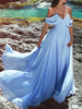 Robe Longue Femme en Mousseline avec Bretelles à Col Décolleté en V Coupe Cintrée Bas Evasée Unicolore Robe de Soirée
