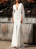 Robe Longue Femme en Mousseline avec Manches Longues à Col Décolleté Coupe Cintrée Bas Evasée avec Fente Unicolore Robe de Soirée