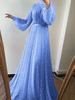 Robe Longue Femme en Mousseline avec Manches Longues Amples à Col Montant Coupe Cintrée Bas Evasée Unicolore Robe de Soirée