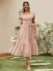 Robe Longue Femme en Mousseline Femme avec Bretelles avec Volants Coupe Cintrée à Lacets Bas Evasée Unicolore