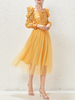 Robe Longue Femme en Mousseline Imprimé avec Manches Longues Amples à Col V Coupe Cintrée Bas Evasée Bicolores