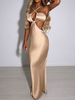 Robe Longue Femme en Satin avec Bretelles à Col Décolleté avec Epaule Dénudée Coupe Cintrée Unicolore Robe Femme
