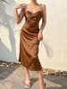 Robe Longue Femme en Satin avec Bretelles à Col Décolleté Coupe Cintrée Unicolore