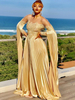 Robe Longue Femme en Velours avec Manches Longues Volantes Coupe Cintrée Bas Evasée Unicolore Robe de Soirée