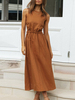 Robe Longue Femme Eté à Col Rond sans Manches Coupe Cintrée Elastique Unicolore Robe Eté Sexy