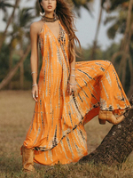 Robe Longue Femme Imprimé à Col Décolleté en V avec Bretelles Coupe Cintrée Bas Evasée Robe Maxi