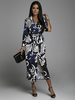 Robe Longue Femme Imprimé à Col V avec Manches Longues Coupe Cintrée Bicolores