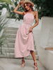 Robe Longue Femme Imprimé avec Bretelles à Col Carré Coupe Cintrée Bas Evasée Bicolores