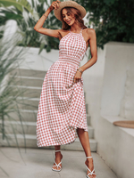 Robe Longue Femme Imprimé avec Bretelles à Col Carré Coupe Cintrée Bas Evasée Bicolores